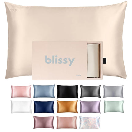 Blissy Silk Pillowcase - 100% Pure Mulberry Silk - 22 Momme 6A High-Grade Fibers - Silk Pillow Cover for Hair & Skin - Regular, Queen & King (Champagne, King)