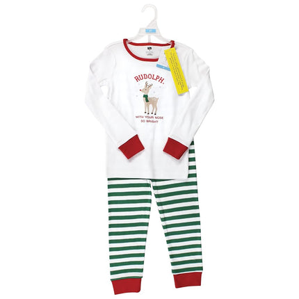 Hudson Baby Baby Girls' Cotton Pajama Set, Rudolph, 6-12 Months