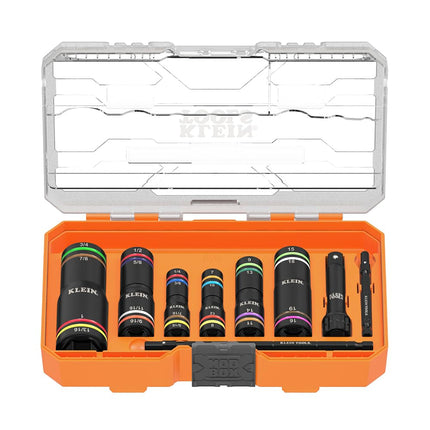 Klein Tools 656QS KNECT Quad Socket, 24 Sizes in 6 Sockets, 4-in-1 Color Coded SAE and Metric Impact Rated, Deep-Well Heavy-Duty, 1/4-and 3/8-Inch Drive, 3-1/2-and 6-1/2-Inch Shaft
