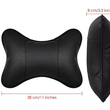 DS. DISTINCTIVE STYLE Car Neck Pillow 2 Pieces PU Leather Travel Pillow for Head Rest Neck Support for Car Seat - Black (Black)