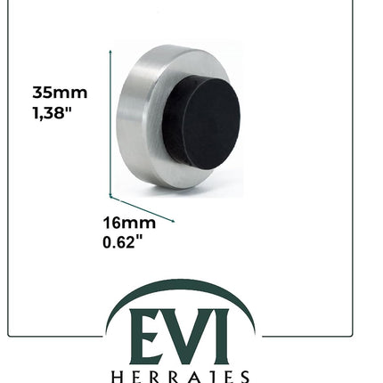 EVI | Wall Mounted Doorstop | 0.7'' x 1.37'' | Natural Silicone Black Rubber | Adhesive or Screw Installation | Stainless Steel | Mod. I-254