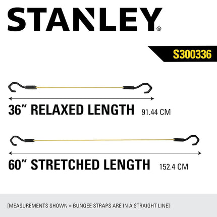 STANLEY S300336 Black/Yellow 36" Premium Flat Bungee Cord Straps, 2 Pack