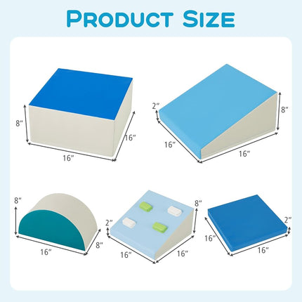 OLAKIDS Climbing Toys for Toddlers, 6 Pieces Baby Foam Blocks Soft Play Set with PU Leather, Indoor Kids Climb and Crawl Sliding Activity Structure Gym Playground Climber (Azure)