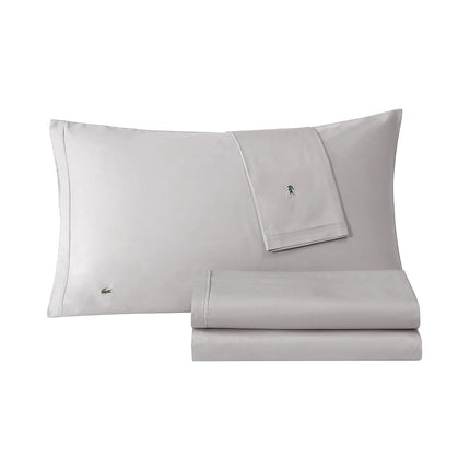 Lacoste 100% Cotton Percale Solid Sheet Set, Breathable, Cooling & Hotel Quality Sheets - Deep Pocket, Easy-Fit, Oeko-Tex Certified, Sleet, Full