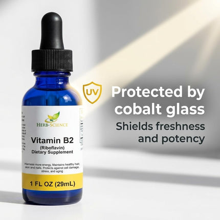 Herb-Science Liquid Vitamin B2 Riboflavin Drops, Alcohol-Free Liquid Extract Support Digestion, Maintain Proper Energy Levels, Boost Collagen Production for Healthy Hair, Nails, Skin, (1 oz)