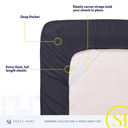 King Size Sheets - Breathable Luxury Bed Sheets with Full Elastic & Secure Corner Straps Built in - 1800 Supreme Collection Extra Soft Deep Pocket Bedding, Sheet Set, Extra DEEP Pocket - King, Navy