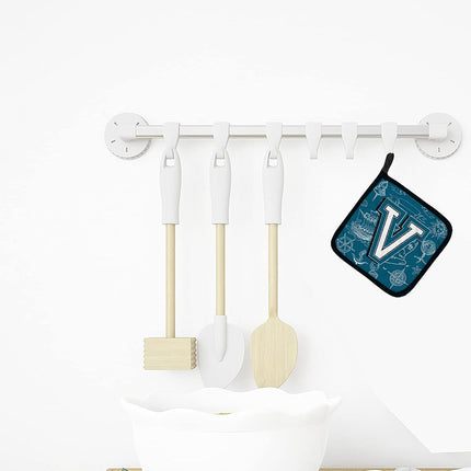 Caroline's Treasures Lettre V Gribouillis Marins Alphabet Initial Paire de Maniques CJ2014-VPTHD, Tissu, Multicolore