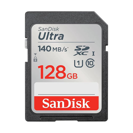 SANDISK Ultra SDXC card, 128GB SD Card (Memory card up to 140 MB/s read speeds, For entry level and mid-range compact camera's, Full HD Video, UHS-I, Class 10, U1)