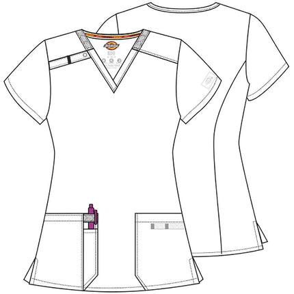 Dickies Playera Médica Cuello V con 2 Bolsillos para Mujer, Control de Humedad y Tela Elástica 360°, Talla Grande DK615, 4XL, Rosa Fuerte