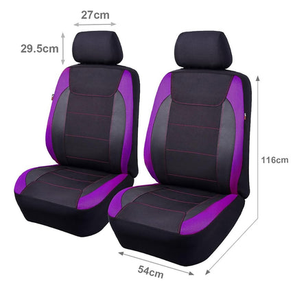 Flying Banner car seat Covers Quality Carbon Fiber Air Mesh Fabric Sport Low High Back Bucket Back Pocket Arm Rest (2 Fronts - Low Bucket, Purple)