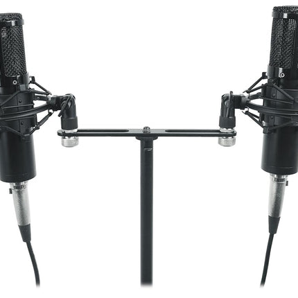 Rockville ACC-DM Dual Microphone Stand Adapter Bar, XY, Durable Steel, 5/8 & 3/8 Adapters, Adjustable Positioning, Perfect for Stereo Recording