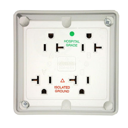 Leviton 21254-IGI 20 Amp, 125 Volt, Industrial Series Extra Heavy Duty Hospital Grade, 4-in-1 Receptacle, Isolated Ground, Straight Blade, Ivory