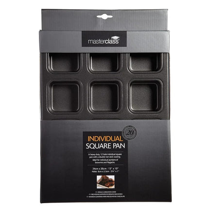 MasterClass KCMCHB69 Brownie Tin with Dividers, PFOA Non Stick Carbon Steel Baking Pan to Make 12 Cakes, 34 x 26 cm, Grey