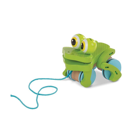 Melissa & Doug First Play Frolicking Frog juguete de arrastre de madera - Juguete de arrastre de pato para el desarrollo para niños pequeños de 1 año en adelante