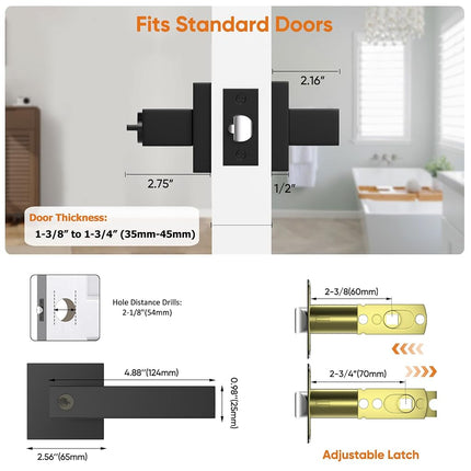 YYTDZSW Door Handles Interior, Door Knobs Interior, Black Door Handle with Reversible Lever, Keyed Alike Door Lock Sets for Bedroom, 5 Packs Heavy Duty Door Lock Sets, Matte Black