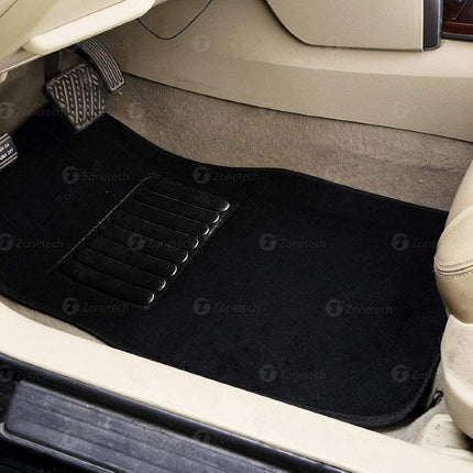 Alfombrillas ZONETECH para coche de alfombra para todo tipo de clima - Juego de 4 alfombrillas de alfombra negras para coche más almohadilla de vinilo para el talón
