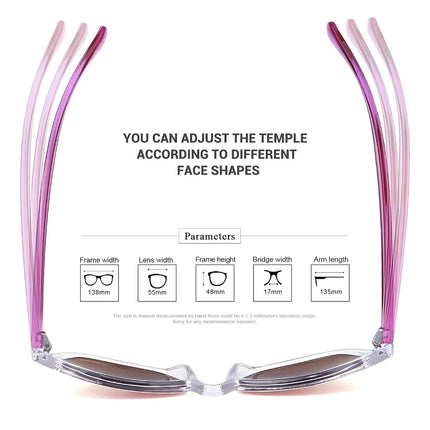 Gafas de sol COLOSSEIN para mujer, montura cuadrada clásica, lentes espejadas con protección UV400, ideales para la playa, vacaciones, conducir, A3 - Morado + Azul - Lentes Espejadas, 55