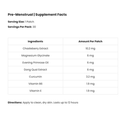 The Patch Remedy Pre Menstrual Patch | Chasteberry, Magnesium, Evening Primrose, Dong Quai, B6 & Vitamin E | 30 Patches
