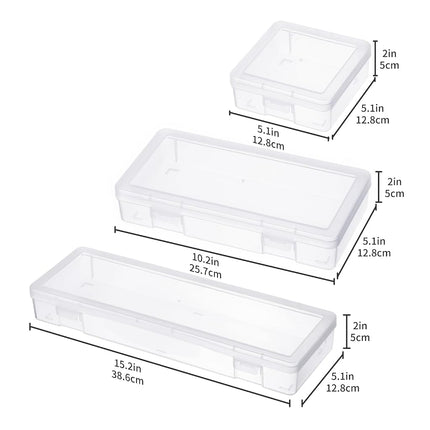 novelinks Stackable Plastic Clear Storage Box Containers with Latching Lid - Art Craft Supply Organizer Storage Containers for Pencil Box, Lego, Crayon, Beads (3 Small + 3 Medium + 3 Large -Clear)