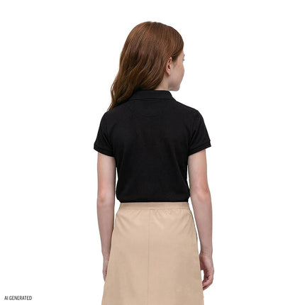Izod Girls' School Uniform Short Sleeve Polo Shirt, Button Closure, Comfortable & Soft Interlock Fabric, Black, 4