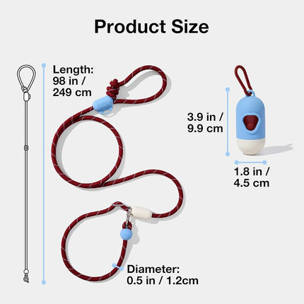 VETRESKA Hands-Free Dog Lead, 8FT Adjustable Rope Lead with Bag Dispenser