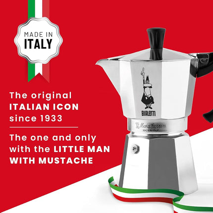 Bialetti - Moka Express Stovetop Espresso Maker, 1 Cups (60 ml) Capacity – Makes Real Italian Coffee – Iconic Moka Pot with Patented Safety Valve, Ergonomic Handle, Aluminium, Silver