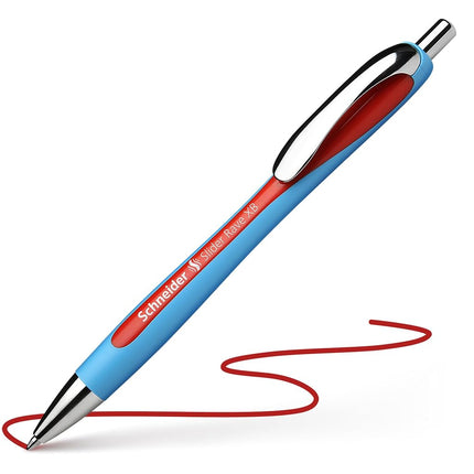 Schneider Slider Rave XB (Extra Broad) Ballpoint Pen, Refillable + Retractable, 1.4 mm, Light Blue Barrel, Red Ink, Box of 5 Pens (132502)