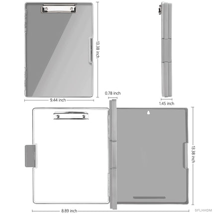 Clipboard with Storage,Heavy Duty Clip Boards 8.5x11 with 2 Storage Case,Clear Visible Top Panel Storage Clipboards,Side Opening Clip Boards,Nursing Clipboard Folder Case for Office Supplies-Gray