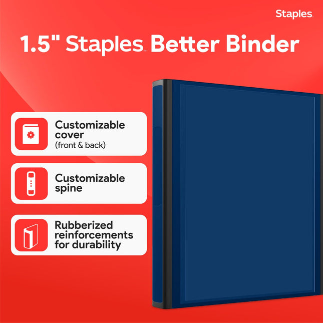 Reliure à anneaux Staples Better 1,5 po, bleue (13400)