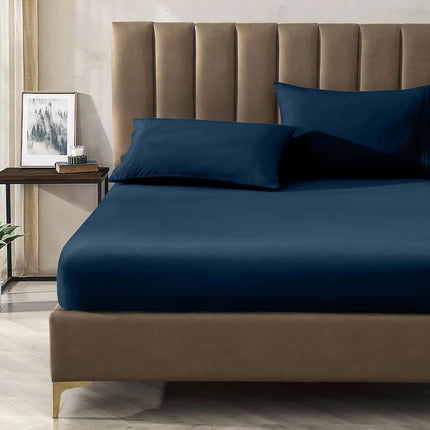 Elegant Comfort 4-Piece Bed Sheet Set with Deep Pockets, Queen Navy Blue