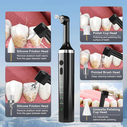 Teeth Polisher with 5 Brush Heads 8 Polish Pastes 5 Speed Modes and LED Light IPX6 Waterproof Tooth Polishing Kit Teeth Cleaner Tools for Home Use Teeth Whitening and Cleaning (Style White)