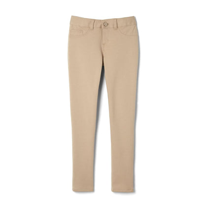 French Toast Girls' Stretch Skinny 5 Pocket Knit Pant, Khaki, 12 Plus