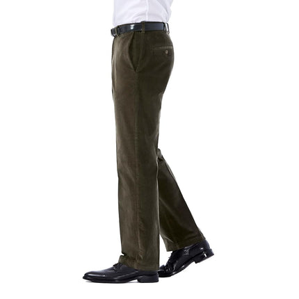 Haggar mensHC00229Stretch Corduroy Expandable Waist Classic Fit Plain Front Casual Pants - Green - 36W x 32L