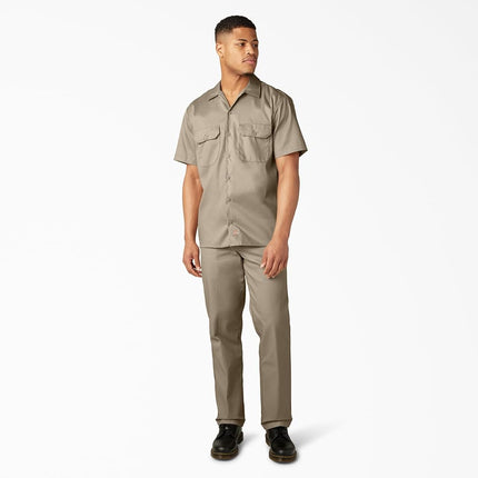 Dickies Mens Flex Relaxed Fit Short Sleeve Work Shirt, Desert Sand, Large