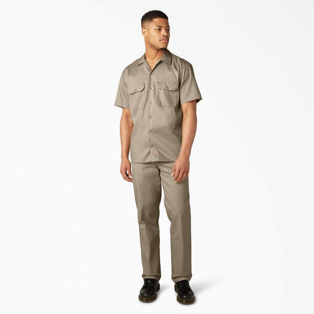 Dickies Mens Flex Relaxed Fit Short Sleeve Work Shirt, Desert Sand, XL