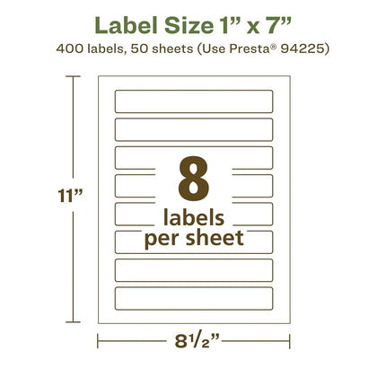 Avery EcoFriendly Matte White Recycled Rectangle Labels, 1" x 7", Print-to-The-Edge, Matte White Labels, Permanent Adhesive, Laser/Inkjet Printable, 400 Total