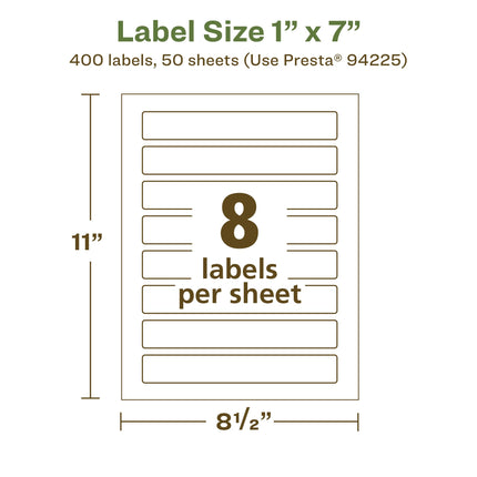 Avery EcoFriendly Matte White Recycled Rectangle Labels, 1" x 7", Print-to-The-Edge, Matte White Labels, Permanent Adhesive, Laser/Inkjet Printable, 400 Total