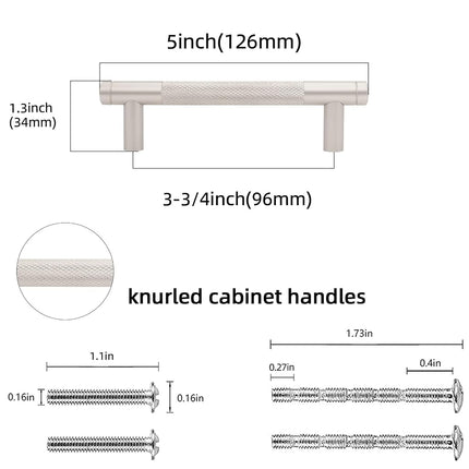 POVEFONK 20 Pack 3-3/4 inch(96mm) Brushed Satin Nickel Kitchen Cabinet Handles Knurled Cabinet Pulls Drawer Pulls Kitchen Hardware