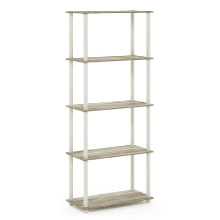 Furinno TURN-N-TUBE Storage Shelves, 5-Tier Book Shelf, Corner Shelf, Toolless Open Shelves, for Organization and Storage, Living Room, Garage, Home Office, Sonoma Oak