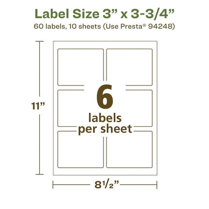 Avery EcoFriendly Matte White Recycled Rectangle Labels, 3" x 3.75", Print-to-The-Edge, Matte White Labels, Permanent Adhesive, Laser/Inkjet Printable, 60 Total