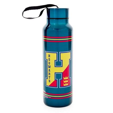 Silver Buffalo Harry Potter Hogwarts School Crest Stainless Steel Water Bottle with Strap, 27 Ounces