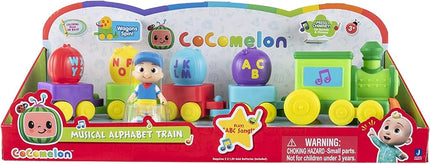 CoComelon Train musical de l'Alphabet avec JJ - Comprend un train de l'alphabet avec musique, sons et phrases - 4 wagons de l'alphabet, 1 figurine de chef de gare JJ - Joue des extraits de la chanson 'ABC' - Jouets pour enfants et tout-petits