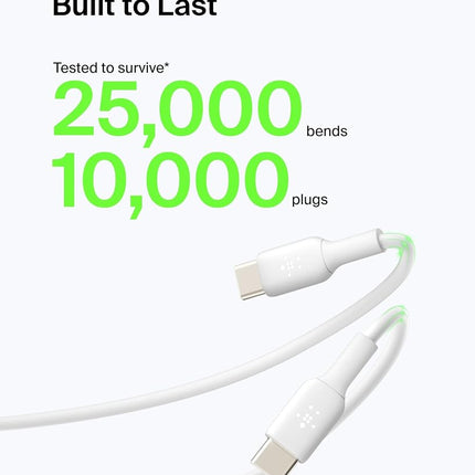 Belkin BoostCharge USB-C to USB-A Cable (2M/6.6ft) for iPhone 16, iPhone 16 Pro, iPhone 16 Pro Max, Samsung Galaxy S25, S24, Pixel 9 & 8, iPad Pro, Nintendo Switch 2, Carplay & More - White (2-Pack)