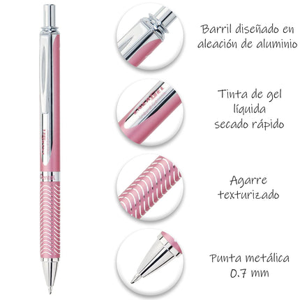 Pentel BL407-A line width, liquid gel-roller sterling with a pressure mechanism, 0.35 mm Pink