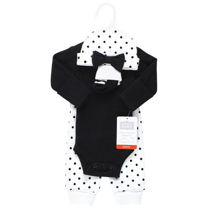 Hudson Baby Unisex Thermal Preemie Layette Set 4pc Long Sleeve Outfit, Black White Dots, Preemie