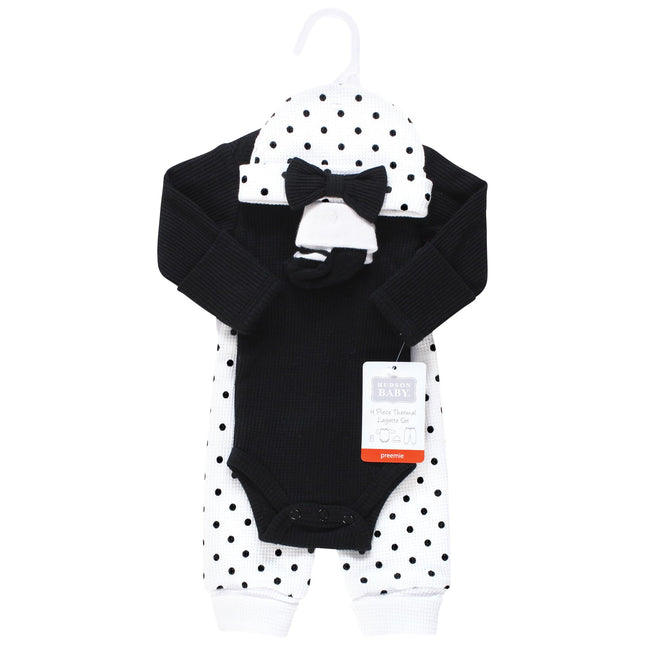 Hudson Baby Unisex Conjunto de Pijama Térmico para Bebé Prematuro de 4 Piezas con Manga Larga, Puntos Blancos y Negros, Prematuro