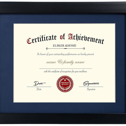 Cadres pour certificats ELSKER&HOME 8,5 x 11 noir, conviennent aux diplômes 8,5 x 11 avec passe-partout bleu ou 11 x 14 sans passe-partout, verre incassable, cadre pour documents, diplômes, photos, récompenses pour table ou mur.