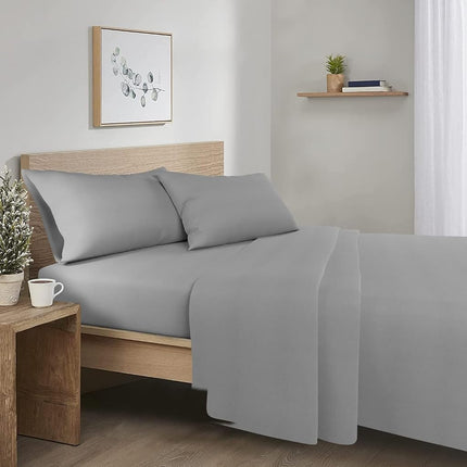 Comfort Spaces Cotton Flannel Breathable Warm Deep Pocket Sheets With Pillow Case Bedding, King, Solid Grey