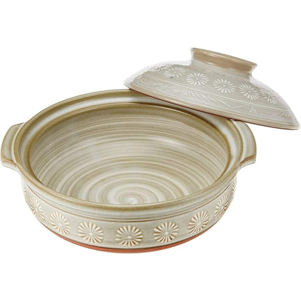 [Genuine Product] 21081 Banko Ware Ginpo Earthenware Pot (Deep Pot) No. 8, for 2-3 People, Hanamishima, Compatible with Direct Fire, Heat Retention, Made in Japan