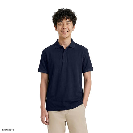 Polo de manga corta uniforme escolar Izod para niños, cierre de botones, material de alto rendimiento que absorbe la humedad, azul marino, 10-12 Husky